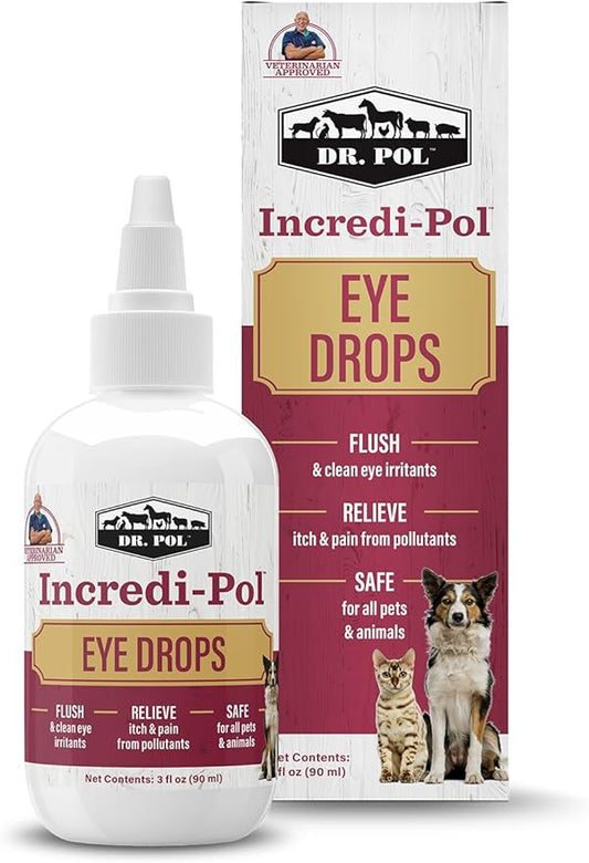 Dr. Pol Incredi-Pol Eye Drops for Dogs, Cats, and All Animals - Dog Eye Drops to Flush and Clean Away Eye Irritants - Gentle Care and Soothing Relief for Eye Discomfort - 3 Fluid Ounces-PawvioPets
