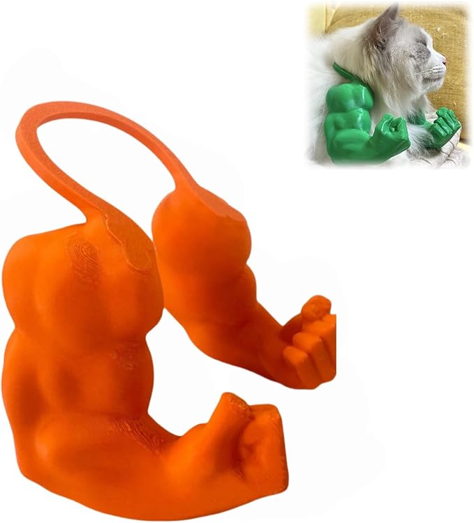 Funny Cat Muscle Arm, 3D Print Cat Neck Arm with Muscles, Funny Pet Prop Boom Arm, for Kitten Birthday Party Supplies(Orange)-PawvioPets