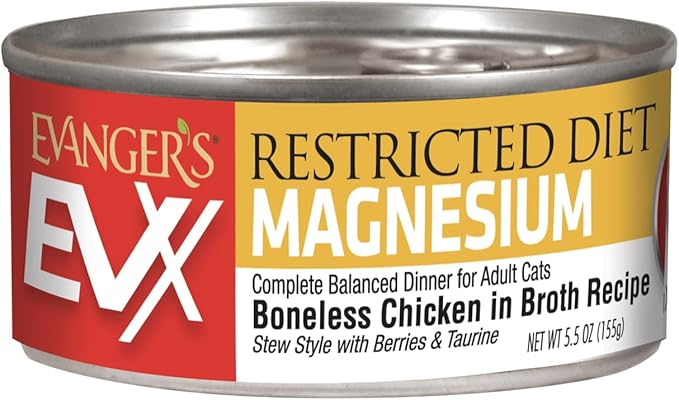 Evanger’s EVX Restricted Diet Magnesium Canned Cat Food – 24 Count, 5.5 oz Cans Each – Boneless Chicken in Broth with Berries – Grain Free, Limited Ingredients, Stew Style-PawvioPets