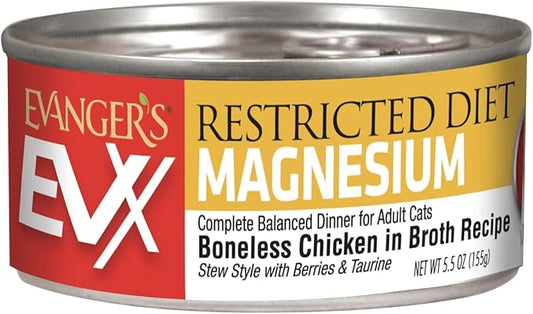 Evanger’s EVX Restricted Diet Magnesium Canned Cat Food – 24 Count, 5.5 oz Cans Each – Boneless Chicken in Broth with Berries – Grain Free, Limited Ingredients, Stew Style-PawvioPets