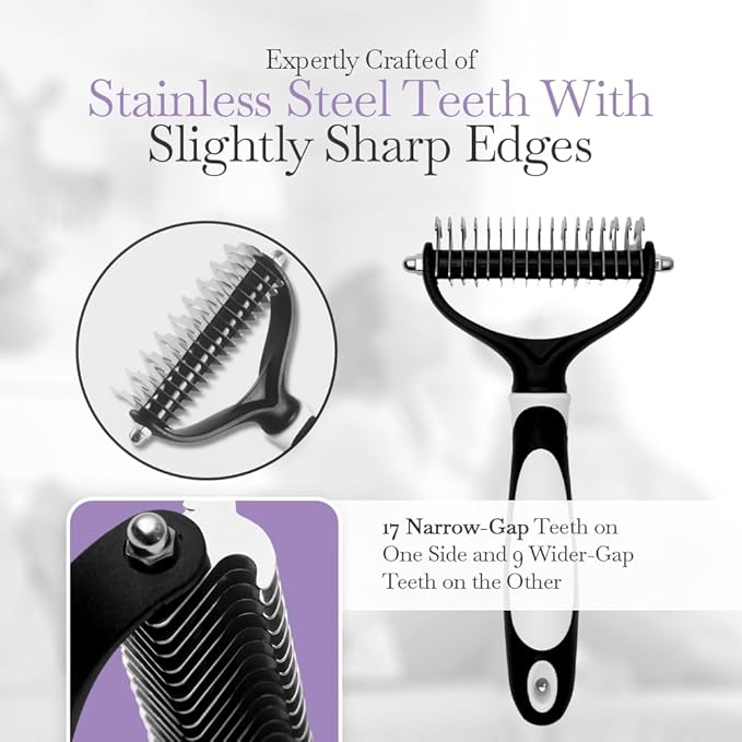 Fuller Brush Dual-Head Dematting Pet Comb - Stainless Steel Teeth with Slightly Sharp Edges - 7 Narrow-Gap & 9 Wider-Gap on Other Side - Use to Remove Stubborn Fur & For Grooming Dogs & Cats-PawvioPets