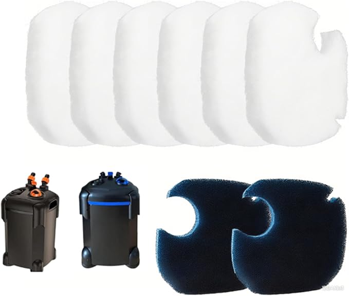 Compa tible with AMOSIJOY 172/225/265 GPH Tank Filters, 6 Pack of White Fine Filter Pads + 2 Coarse Sponge Inserts for PondForse Aquarium Filters (8 Pads Total)-PawvioPets