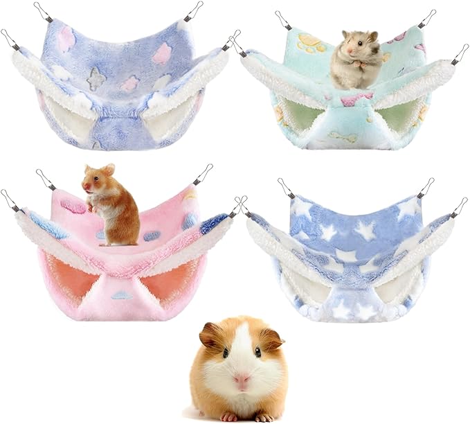 4 Pcs of Rat Hammocks Small Animal Hammock Rat Hanging Bed Guinea Pig Hammock Guinea Pig Accessories for Small Animals Cage Chinchilla Parrot Sugar Glider Ferret Squirrel-PawvioPets