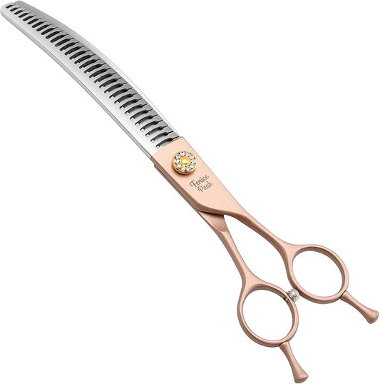 Fenice Peak Professional Curved Chunker Dog Grooming Scissors 7.0'' Rose Gold Thinning Shears Extremely Sharp Blades 440C Stainless Steel Thinning Shears Durable Smooth Fine Cut for Dogs and Cats.-PawvioPets