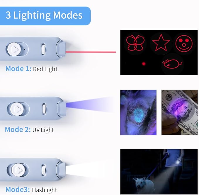 Cat Laser Toys, 2 in 1 Laser Pointer Cat Toys,Internative Cat Toys for Indoor Cats,3+5 Light Modes Cat Wand Toy, Retractable Cat Feather Toys, Long Range Kitten Toys,USB Rechargeable (Blue)-PawvioPets