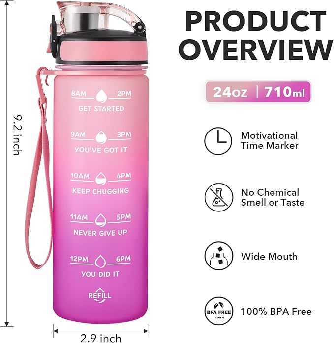 Enerbone Water Bottle, Leakproof BPA & Toxic Free, Motivational Water Bottle with Times to Drink and Straw, Fitness Sports Water Bottle with Strap for Office, Gym, Outdoor Sports-PawvioPets