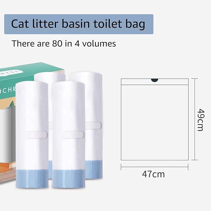 80 Count Waste Bags for Self-Cleaning Cat Litter Box, Replacement Extra Large Cat Litter Box Liners, 4 Rolls Drawstring Trash Bags for Robot, 20 x 18 Inches（4 Packs/80 Counts）-PawvioPets
