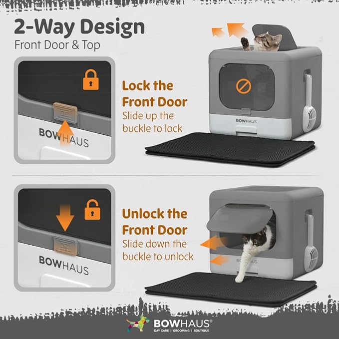 Foldable Cat Litter Box w/Lid, Scoop & Mat, Drawer Design Cat Toilet for Kitten, Two-Way Entry Kitty Litter Box, Odor Control & Easy to Clean, Beige/Pink-PawvioPets