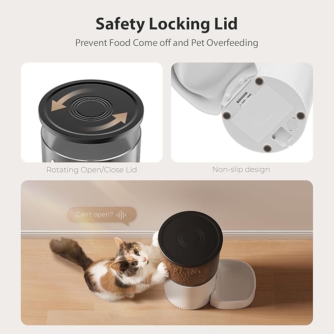 Automatic Cat Feeders, 3L Timed Cat Dry Food Dispenser, Dual Power Supply, Programmable Portion Size, Auto Pet Feeder for Cats and Small Dogs-PawvioPets