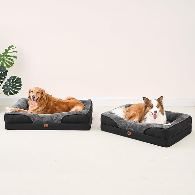 EHEYCIGA Memory Foam XL Dog Bed for XLarge Sized, Extra Large Orthopedic Dog Sofa with Sides and Waterproof Liner, Washable Bolster Pet Bed Couch with Removable Cover, 42x30x7.5 Inch, Grey/Black-PawvioPets