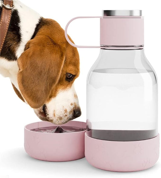 Asobu Buddy Bottle a Stainless Steel Insulated Water Bottle for with Removable Dog Water Bowl and Dog Food and Treat Storage Bowl (Pink, Tritan 50 oz Water Bottle with Bowl)-PawvioPets