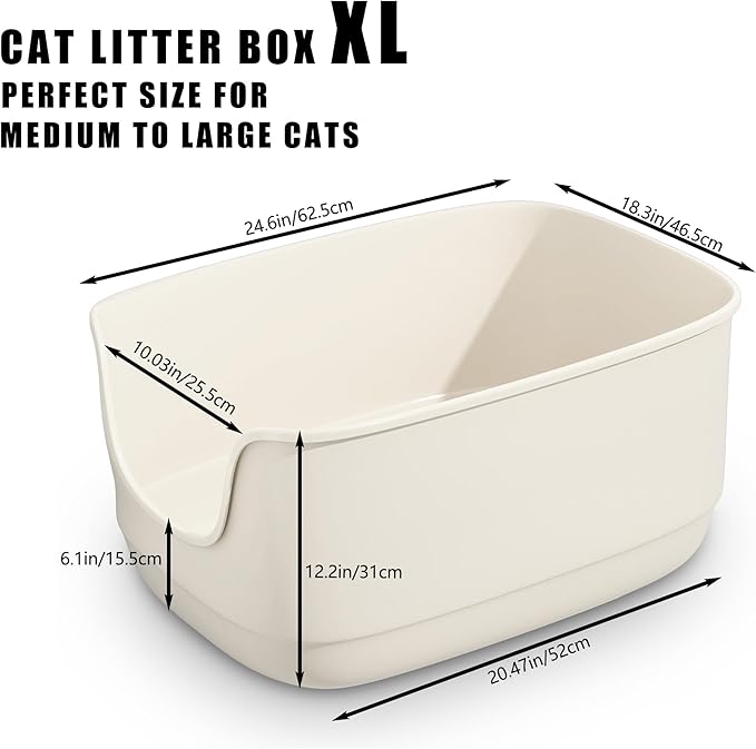 Gefryco Large Cat Litter Box with High Sided 24.6"x18.3"x12.2" - Jumbo Extra Large Open Anti - Splashing High Wall for Multiple Cats (White)-PawvioPets