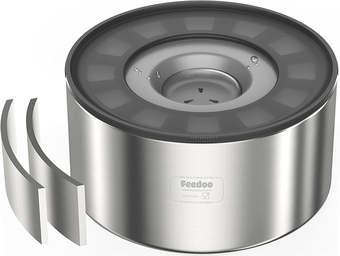 1Gallon No Spill Water Bowl for Dogs, Double-Wall Stainless Steel with Splash-Proof Paws Lid and Floating Disk, Non-Slip Base, Easy to Clean Slow Water Feeder for Large Medium Dogs-PawvioPets