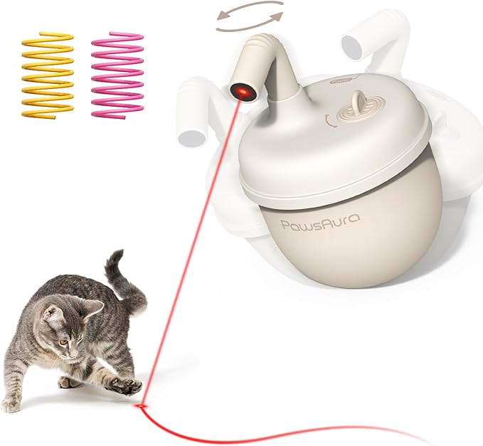 Cat Laser Toys, Automatic Cat Laser Toy Tumbler Design, Rechargeable Cat Laser Pointer 360°Irregular Rotation, 3 Modes Interactive Cat Toy for Indoor Cats of All Ages and Sizes (Beige)-PawvioPets