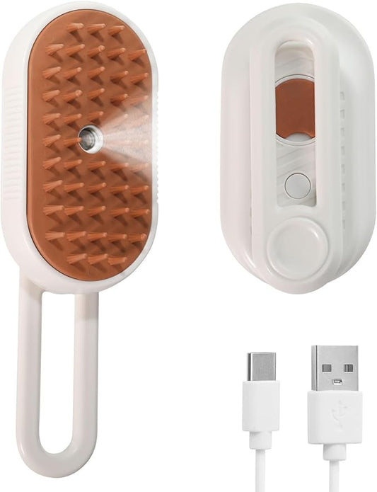 3-in-1 Cat Steam Brush, Rechargeable Cat Brush with Steam, Spritz Defur Comb for Dogs, Spritz Defur Comb for Cats (White)-PawvioPets