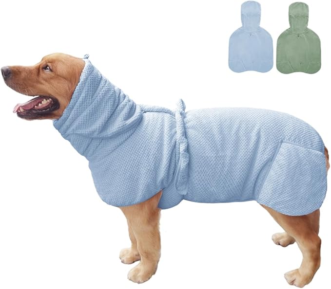 Giant Dog Bath Bubble, Quick Drying Super Absorbent Used for After Bathing, Warm Dog Towels, Adjustable Hoodies and Belts for Pet Dogs Bath Clothes Products (Blue Jacquard, 6XL)-PawvioPets