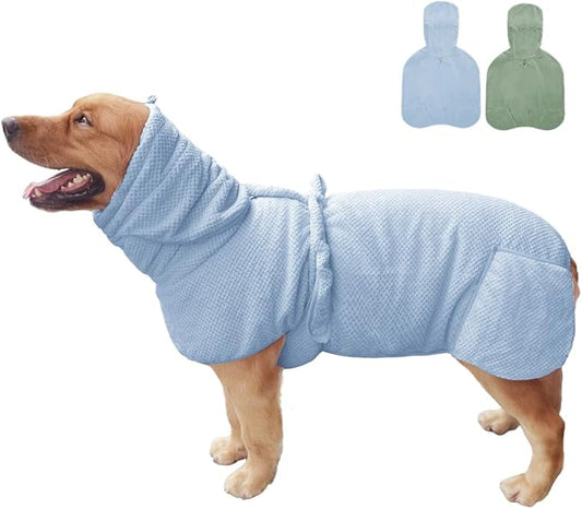Giant Dog Bath Bubble, Quick Drying Super Absorbent Used for After Bathing, Warm Dog Towels, Adjustable Hoodies and Belts for Pet Dogs Bath Clothes Products (Blue Jacquard, 6XL)-PawvioPets