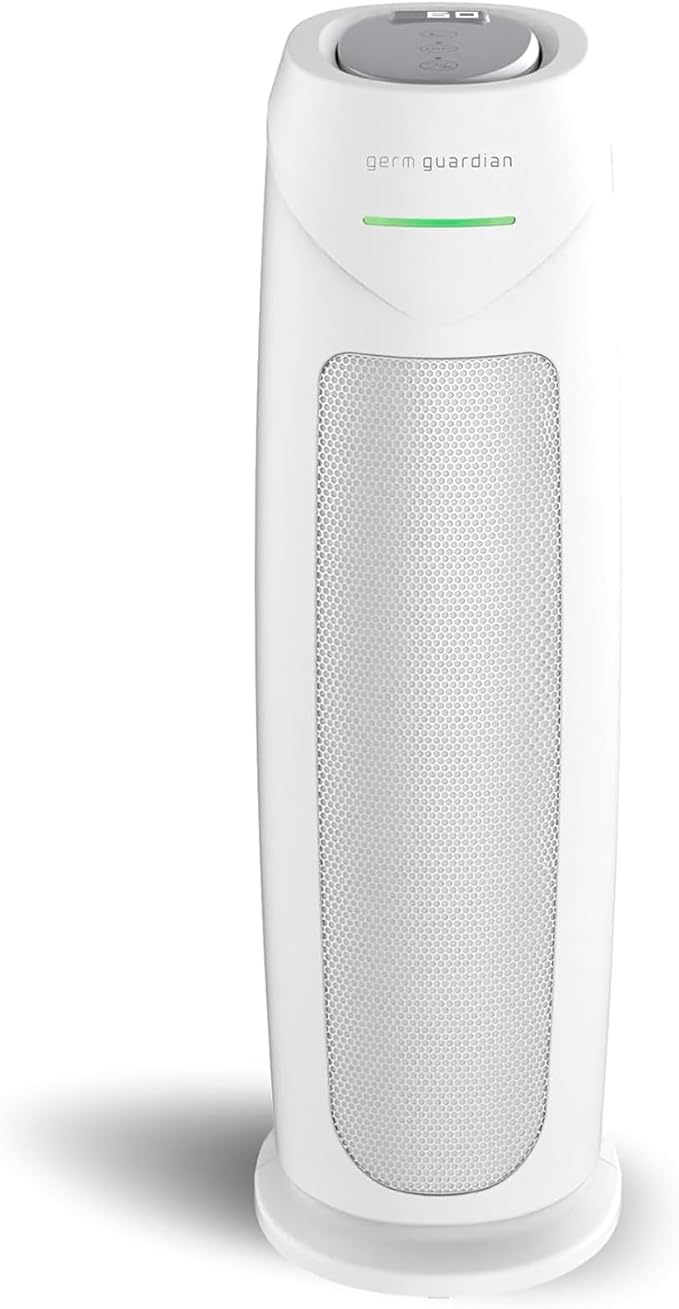 GermGuardian Air Purifier for Home, for Wildfire Smoke, Pets, Pollen, Odor, Mold Spores, Large Rooms Up to 743 Sq. Ft., with HEPA Pure Air Filter, UV-C Light, Air Quality Sensor, 22", AC4880W, White-PawvioPets