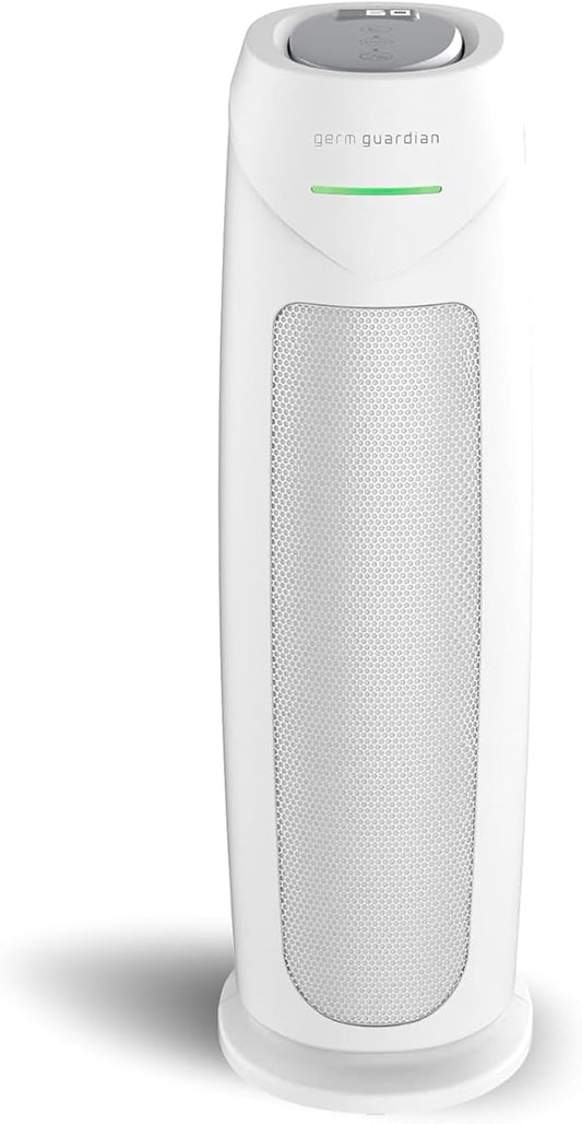 GermGuardian Air Purifier for Home, for Wildfire Smoke, Pets, Pollen, Odor, Mold Spores, Large Rooms Up to 743 Sq. Ft., with HEPA Pure Air Filter, UV-C Light, Air Quality Sensor, 22", AC4880W, White-PawvioPets