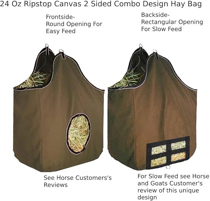 Derby Originals Large 24 OZ Canvas Horse Hay Bag 2 Sided Combo Design X Wide Gusset and 6 Month Warranty-PawvioPets