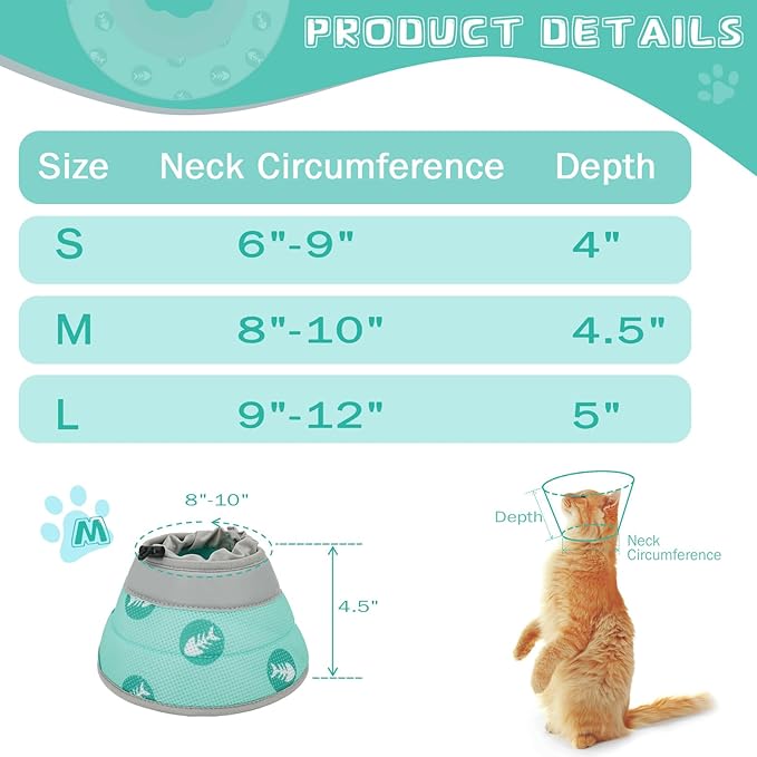 Cat Cone Collar Soft to Stop Licking After Surgery Cat Recovery Collar for Small Large Cats Adjustable Elizabethan Collar-PawvioPets