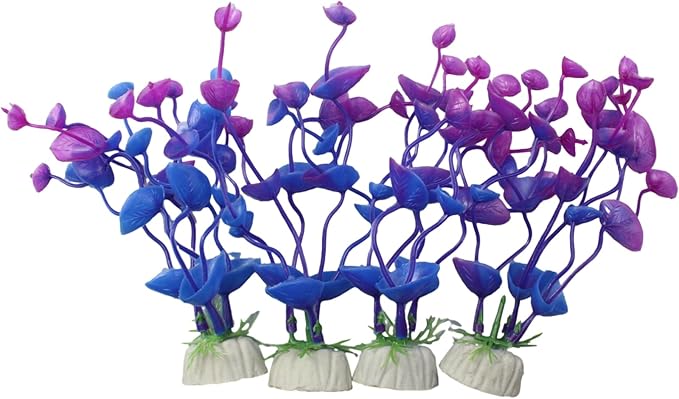 4 Pcs Green Artificial Plastic Plants Fish Tank Plants Fish Aquarium Decoration (Purple)-PawvioPets