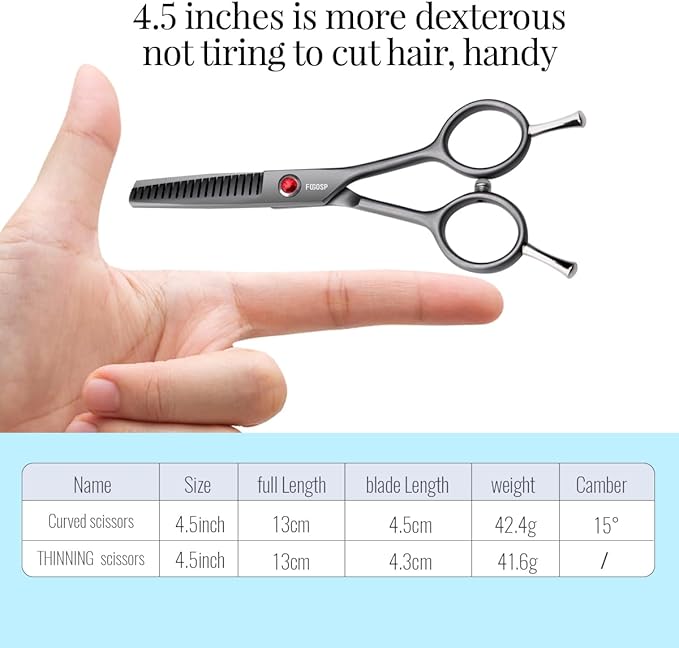 4.5" Dog Grooming Scissors - 2pcs Curved Scissors & Thinning Shears for Small Dog, Cat Face & Paws - Japan 440C (2Kit)-PawvioPets