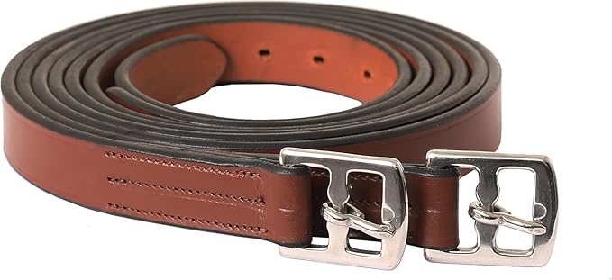 Exion Pre-Stretched Leather Stirrup Leathers for English Saddles | Premium Vegetable-Tanned Non-Stretch Stirrups for Jumping, Dressage & Schooling | 18-Hole Numbered Adjustment & SS Buckles-PawvioPets