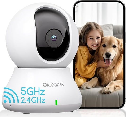 blurams Indoor Security Camera, 5GHz/2.4GHz Dual-Band, 2K PZT Pet Camera with Phone App, 360° Cameras for Home Security, 2-Way Audio, Motion Tracking, Night Vision, Siren, Cloud&SD-PawvioPets
