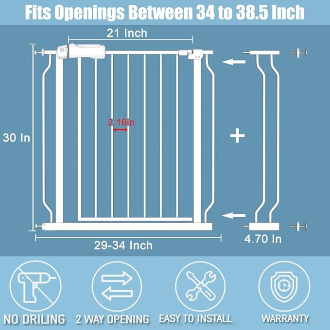 Extra Wide Baby Gate 4.72in Extensions Walk Through Baby Gate Pressure Mount Auto Close Child Safety Gates (White, Extension-4.72"/12cm)-PawvioPets