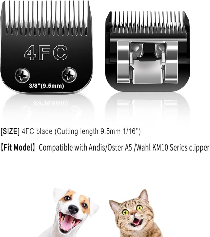 4FC Blades Dog Grooming Blades Compatible with Andis/Oster A5/Wahl KM-10 Series Dog Clippers,Detachable Clipper Replacement Blade,Black(4FC/2PCS)-PawvioPets