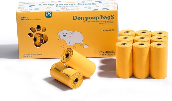 Dog Poop Bags Rolls Biodegradable 100% Leak Proof Thickened Dog Waste Bags -270 Count 18 Rolls - Cornstarch Based Doggie Poop Bag for Puppy and Big Dogs(Unscented)-PawvioPets