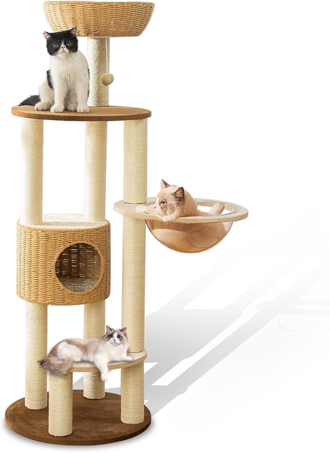 2025 Modern Cat Tree Tower for Large Cats, Advanced Space Module Cat's Nest, Hand Woven Multilevel Huge Paws Pals Tree, 7cm Natural Sisal Prop Wood, Scratching Cat Lover Gifts-PawvioPets