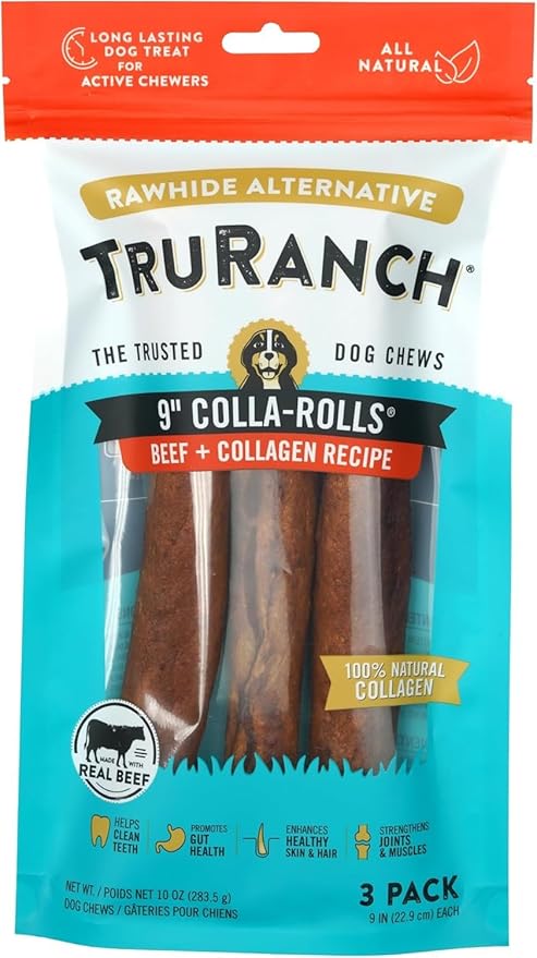Collagen Rolls - 9" Collagen Rolls for Dogs - Long Lasting Healthy Joint Support Dog Treat - Rawhide Alternative - Skin & Coat Health - Made with Real Beef, 1 Bag, 3 Count-PawvioPets