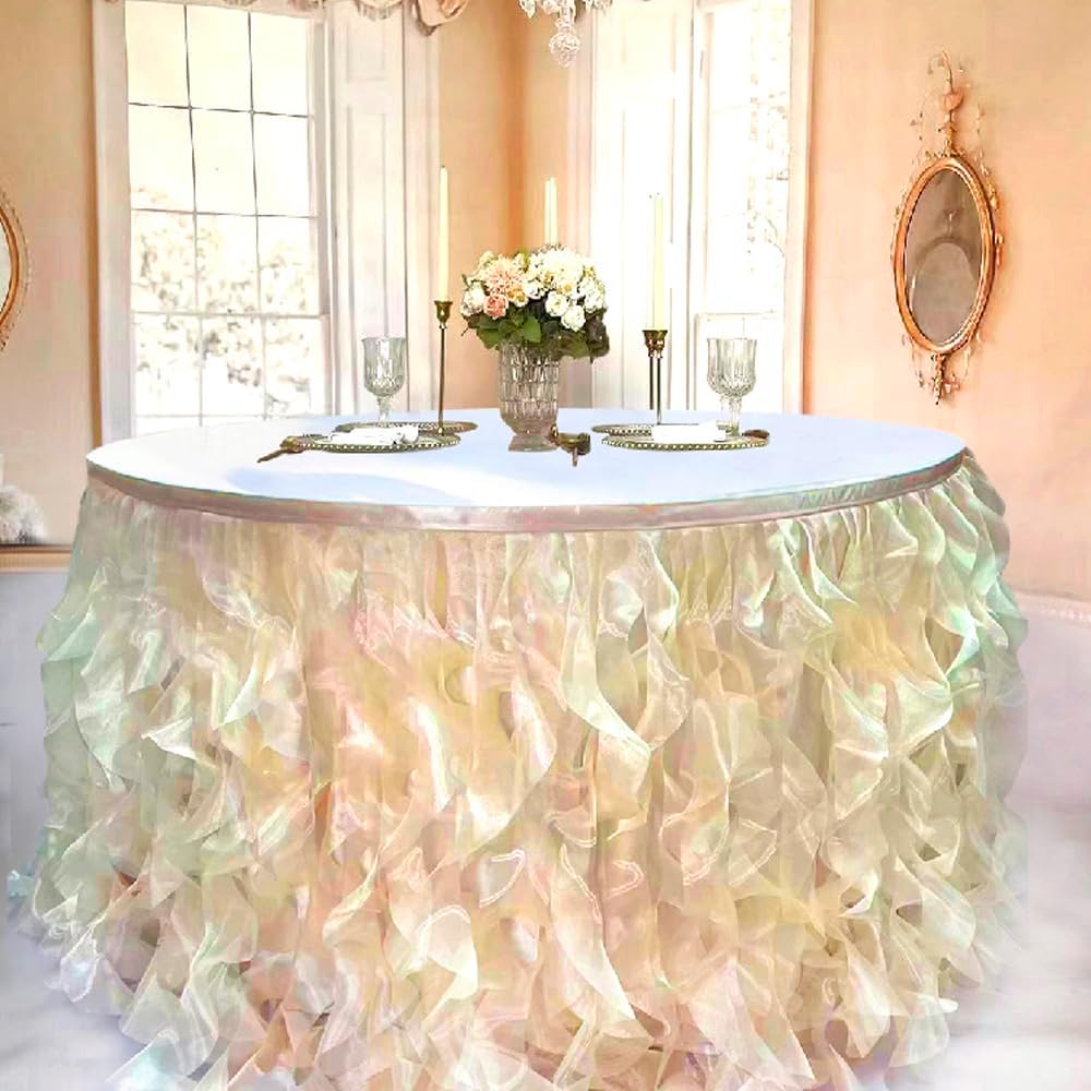 Luxury Organza Mesh Table Skirt Draping Floating Romance - Perfect for Bridal Showers, Birthday Weddings - Clear Flowing Decoration for a Wonderful Main Cake Table (Champagne-6ft, 72" L×30" H)