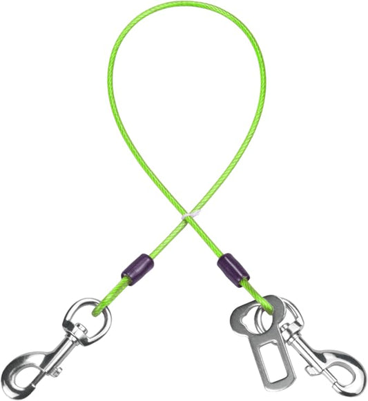 Dog Seat Belt Harness for Car,Dog Seatbelt of Coated Wire Leash Safety Restraint,No Chew Tether Cable Vehicle,Double Clips & Latch(Green, 24 inch/60 CM)-PawvioPets