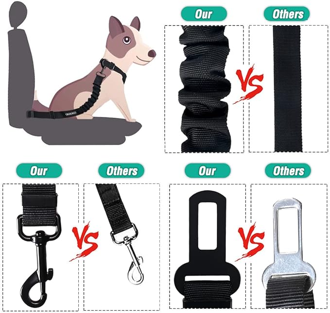 COOYOO Dog Seat Belt,3 Piece Set Retractable Dog Car Harness Adjustable Dog Seat Belt for Vehicle Nylon Pet Safety Seat Belts Heavy Duty & Elastic-PawvioPets