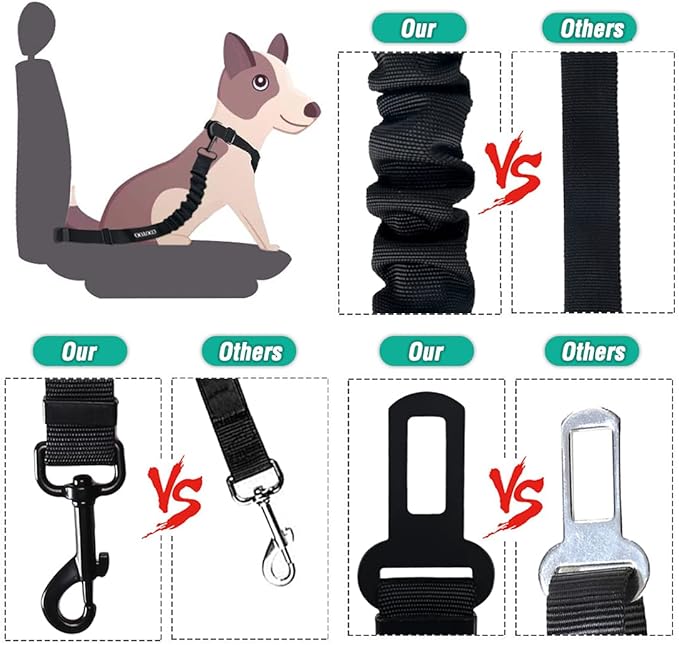 COOYOO Dog Seat Belt,3 Piece Set Retractable Dog Car Harness Adjustable for Vehicle Nylon Pet Safety Heavy Duty & Elastic-PawvioPets