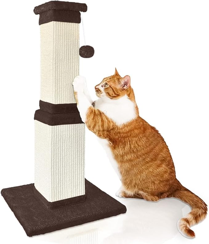 AGYM Cat Scratching Post, 32 Inch Cat Scratch Post for Cats and Kittens, Protect Your Furniture and Exercise Cats, Nature Sisal Modern Cat Scratcher for Indoor Cats, Brown-PawvioPets