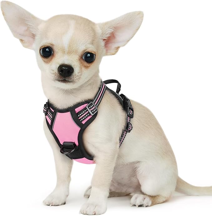 Eagloo Small Dog Harness No Pull, Service Vest with Reflective Strips and Control Handle, Adjustable and Comfortable for Easy Walking, No Choke Pet Harness with 2 Metal Rings, Pink, XS-PawvioPets