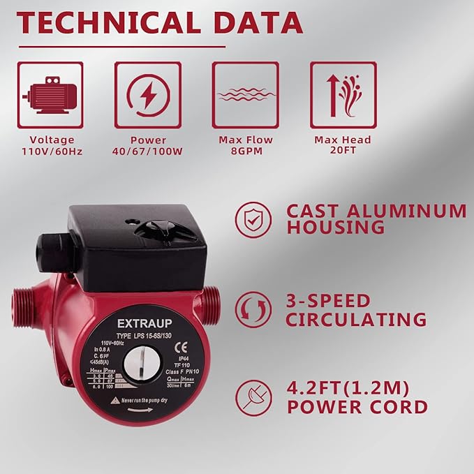 3/4 NPT 110V Hot Water 3-Speed Cast Iron Circulation Pump Circulator Pump-PawvioPets