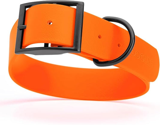 Dogline Biothane Waterproof Dog Collar Strong Coated Nylon Webbing with Black Hardware Odor- Proof for Easy Care Easy to Clean High Performance Fits Small Medium or Large Dogs, Hunter Orange-PawvioPets