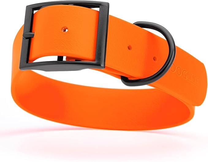 Dogline Biothane Waterproof Dog Collar Strong Coated Nylon Webbing with Black Hardware Odor- Proof for Easy Care Easy to Clean High Performance Fits Small Medium or Large Dogs, Hunter Orange-PawvioPets