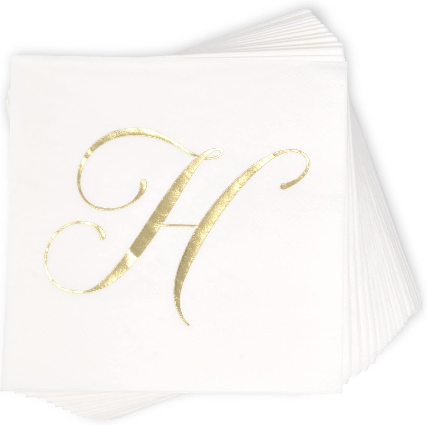 Gift Boutique 100 Gold Monogram Cocktail Napkins Letter H Disposable Paper Pack Elegant Metallic Golden Foil Hand Napkin for Powder Room Wedding Holiday Birthday Party Baby Shower Decorative Towels