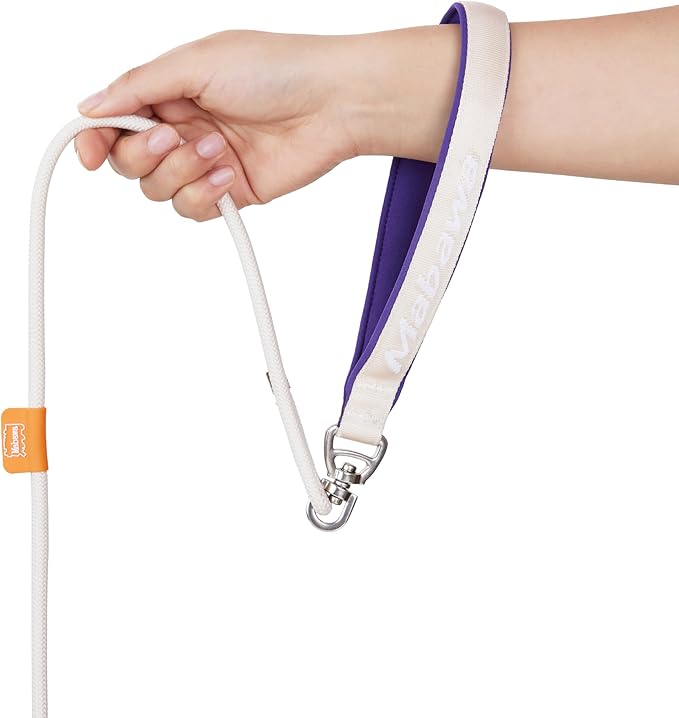 Dog Anti-Slip Leash 5FT with Metal Stopper - Durable No-Pull Training Lead for Small, Medium & Large Dogs - Comfortable Handle Nylon Rope, Tangle-Free Pet Walking Leash (Beige, 5.6FT)-PawvioPets