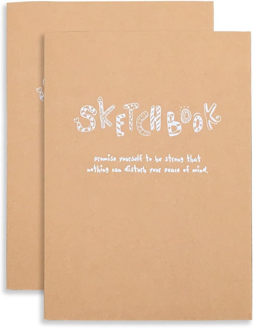 Kraft Cover Drawing Notebook & Sketchbook – Set of 2 Blank Plain Sketch Books – 125g Thick Paper A5 Size, 150x210mm Paper Ideal for Drawing & Sketching- 128 sheets/256 pages – 180 Degree Opening, 2pcs