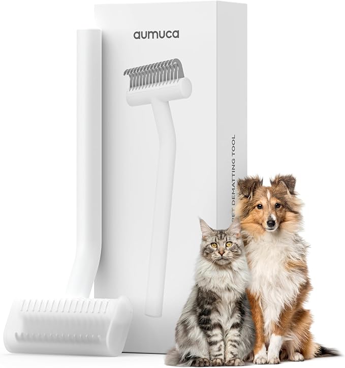 aumuca Undercoat Rake for Cats & Small/Medium Dogs – Deshedding Brush & Dematting Comb for Double-Coated Pets with Long or Short Hair, Matted Fur – Grooming Tool for Kitten, Puppy, Rabbit and Horse-PawvioPets