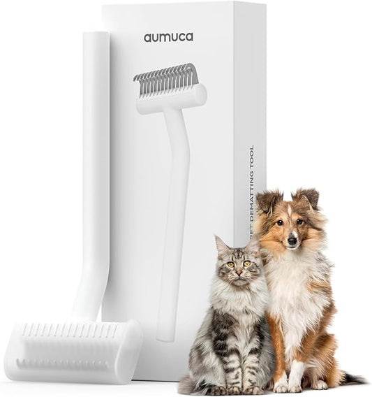 aumuca Undercoat Rake for Cats & Small/Medium Dogs – Deshedding Brush & Dematting Comb for Double-Coated Pets with Long or Short Hair, Matted Fur – Grooming Tool for Kitten, Puppy, Rabbit and Horse-PawvioPets