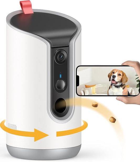 2K Pet Camera Treat Dispenser, 360°View Dog Camera with Phone App, 5G&2.4G WiFi 2-Way Talk Pet Cam Indoor for Cats Remote Treat Tossing, Motion Alerts, Auto Tracking-PawvioPets