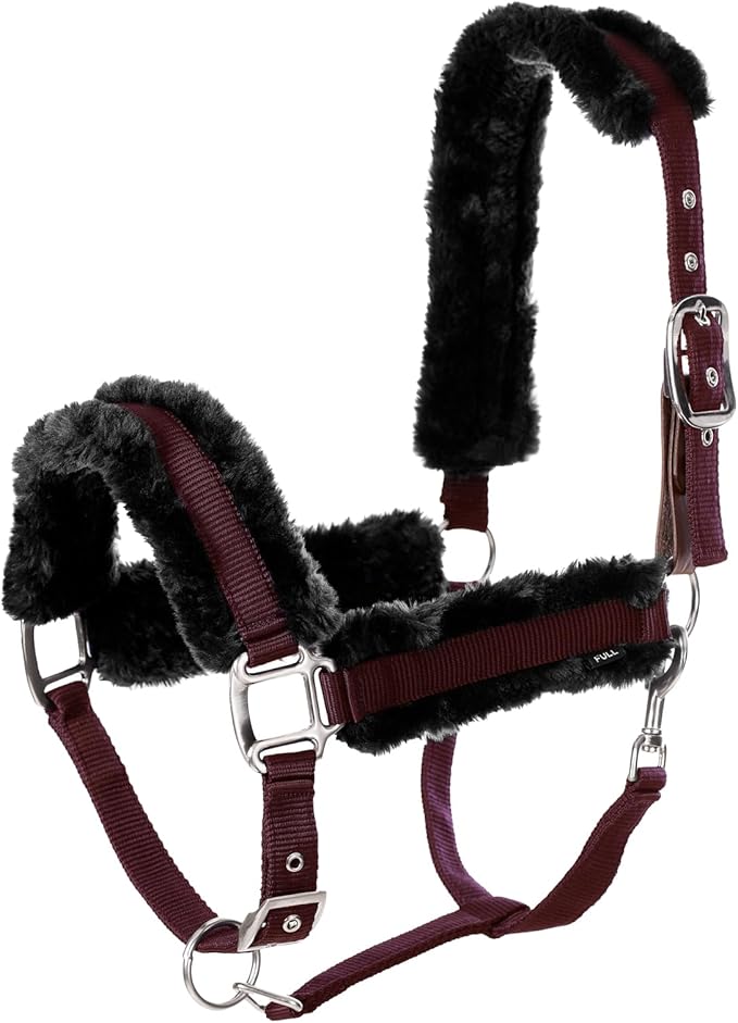 Equinavia Valkyrie Soft Ultra Fleece Padded Adjustable Breakaway Horse Halter - Wine Red/Black - Cob-PawvioPets